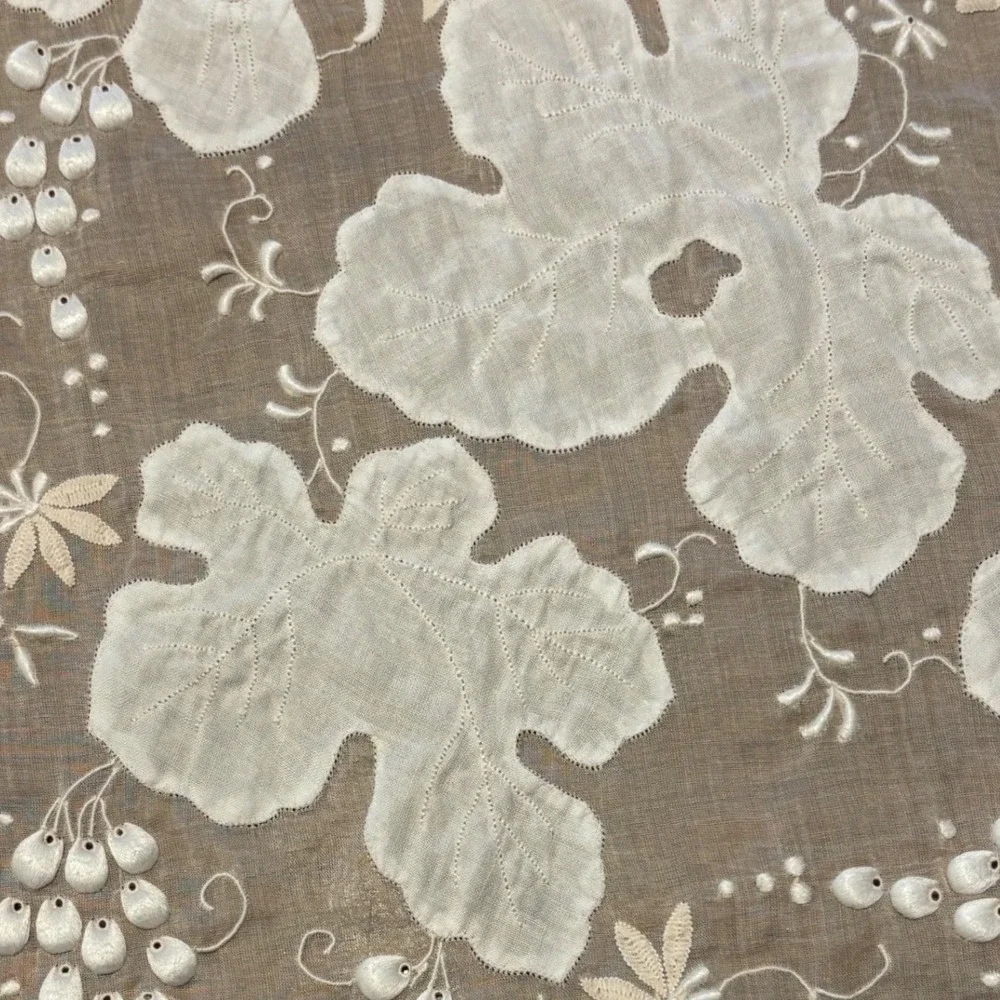 VTG Hand‎ Embroidered Rectangle Tablecloth White Pink Grape Vine Eyelet 100x62